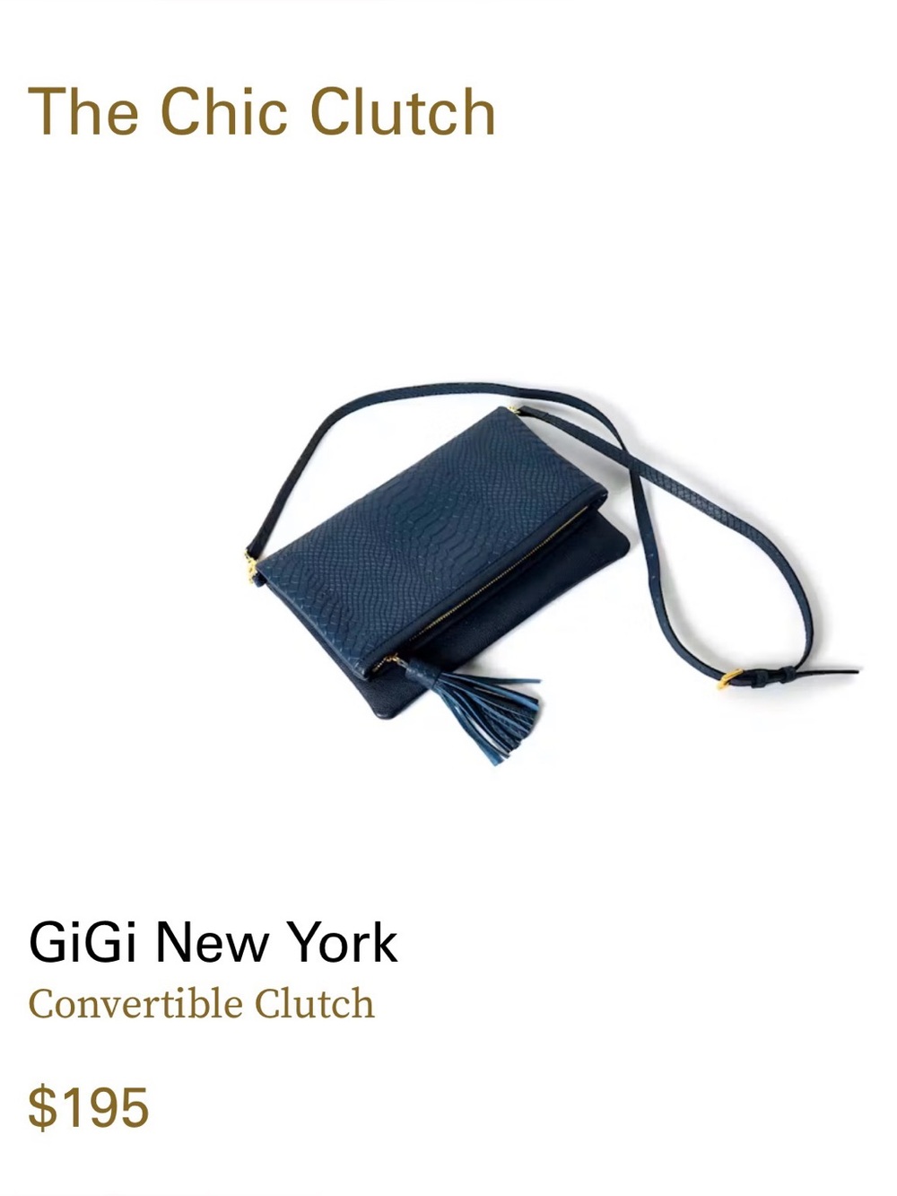 GiGi New York Navy Textured Convertible Clutch with Tassel: New, never used